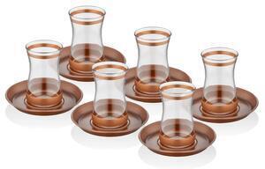 Favi Set 6 pahare cu 6 farfurii pentru ceai unq0004, maro, sticla 100% Ofertă