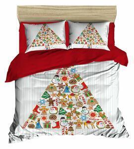 Favi Set lenjerie pat dublu 446, poliester microsatin/bumbac, rosu/imprimeu Ofertă