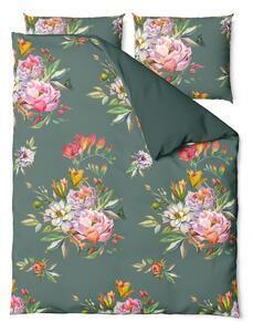 Favi Lenjerie de pat din bumbac satinat pentru pat single bonami selection floret, 140 x 200 cm, verde închis Ofertă