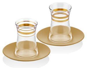 Favi Set 2 pahare cu 2 farfurii ceai lines020, sticla 100% Ofertă