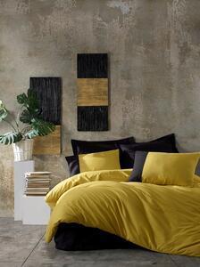 Favi Set lenjerie de pat dublu plain, bumbac ranforce 100%, mustar/negru, 2 Ofertă