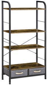 Favi Homcom mobilier biblioteca cu 4 rafturi si 2 sertare pentru sufragerie, birou si dormitor, din pal, otel si tesatura cu efect Ofertă