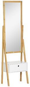Favi Homcom oglinda de podea multifunctionala cu sertar pentru dormitor si coridor, din mdf si bambus, 45x30x160cm, culoare alb si Ofertă