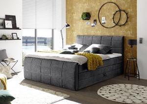 Favi Pat tapitat cu stofa si lada de depozitare abby 6 boxspring grafit, perne decorative si topper inclus, 200 x 180 cm Ofertă