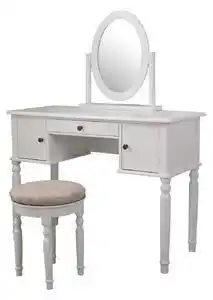 Set melissa, masă de toaletă pentru machiaj cu scaun, oglindă și 3 sertare, alb