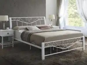 Favi Pat metalic cu insertii lemn, parson alb, 200 x 160 cm Ofertă