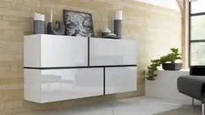 Favi Comoda goya, alb/alb lucios/negru, 170x40x80 cm Ofertă