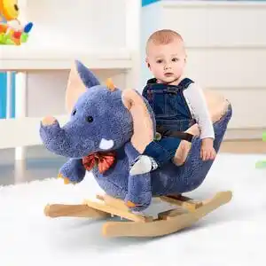 Favi Homcom leagan elefant, balansoar de plus, jucarie moale, leagan pentru copii 60x33x45cm, albastru | aosom ro Ofertă