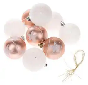 Set 9 globuri pentru bradul de crăciun dakls, alb-roz