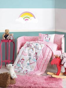 Favi Set lenjerie pat pentru copii unicorn, bumbac ranforce 100%, roz/impri Ofertă