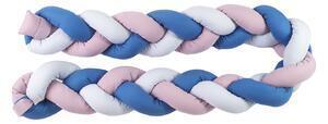 Favi Aparatoare laterala pat bumper impletit, cu inchidere velcro, bumbac uni gri - lilac - jeans, 210x21 cm Ofertă
