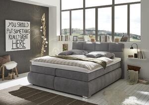 Favi Pat tapitat cu stofa si lada de depozitare balos 8 boxspring gri, perne decorative si topper inclus, 200 x 180 cm Ofertă