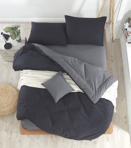 Set lenjerie pat dublu mix, bumbac/poliester, negru/gri, 200 x 220 cm