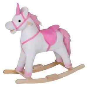 Favi Homcom balansoar din lemn, leagan in forma de unicorn, jucarie de plus, jucarie pentru copii 78x28x68 cm | aosom ro Ofertă