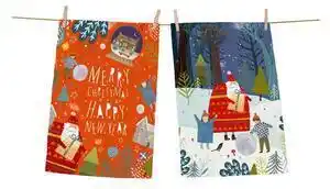 Set 2 prosoape din bumbac cu motive de crăciun butter kings paper christmas, 70 x 50 cm