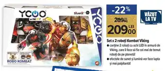 Carrefour Market Silverlit Set x 2 roboți Kombat Viking conține 2 roboți cu ochi LED în armură de Viking, care îî face să fie cei mai de temut Ofertă