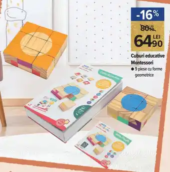 Carrefour Market Cuburi educative Montessori 9 piese cu forme geometrice Ofertă