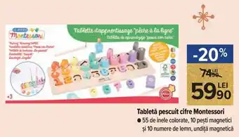 Carrefour Market Tabletă pescuit cifre Montessori 55 de inele colorate, 10 pești magnetici și 10 numere de lemn, undiță magnetică Ofertă