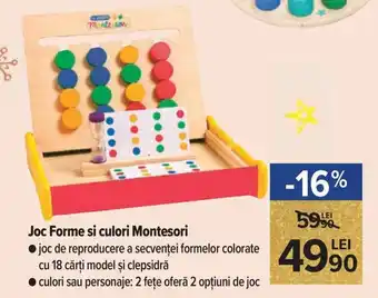 Carrefour Market Joc Forme si culori montesori joc de reprodicere a secvenței formelor colorate cu 18 cărți model și clepsidră Ofertă