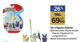 Carrefour Market Set x 3 figurine, Pokemon pachetul conține 3 figurine de luptă Pokemon: 2 figurine de 5 cm și o figurină de 7 cm Ofertă