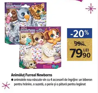 Carrefour Market Animăluț Furreal Newborns animalele nou-născute vin cu 4 accesorii de îngrijire: un biberon pentru hrănire, o suzetă Ofertă