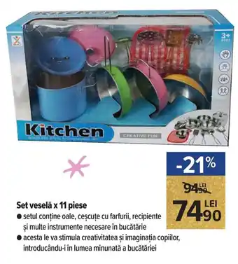 Carrefour Market Set veselă x 11 piese setul conține oale, ceșcuțe cu farfurii, recipiente și multe instrumente necesare în bucătărie Ofertă