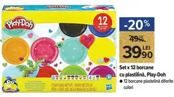 Carrefour Market Play-Doh Set x 12 borcane cu plastilină, 12 borcane plastelină diferite culori Ofertă