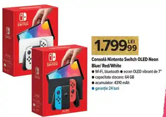 Consolă Nintento switch OLED Neon Blue/Red/White Wi-Fi, bluetooth, ecran OLED vibrant de 7, capacitate stocare: 64 GB