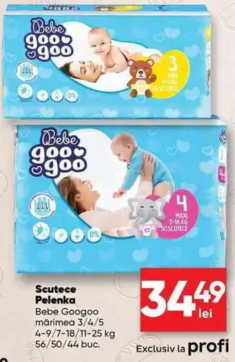 PROFI Bebe Googoo Scutece Pelenka mărimea 3/4/5 4-9/7-18/11-25 kg 56/50/44 buc Ofertă