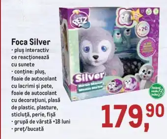 Foca Silver pluș interactiv ce reacționează cu sunete