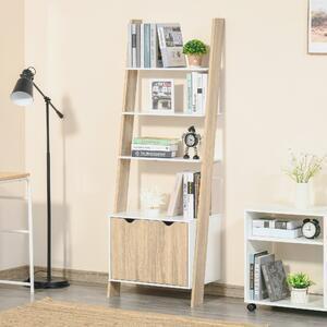 Favi Homcom biblioteca scara cu 3 rafturi si dulap, raft modern stil nordic din lemn, 60x40x171cm, stejar si alb Ofertă