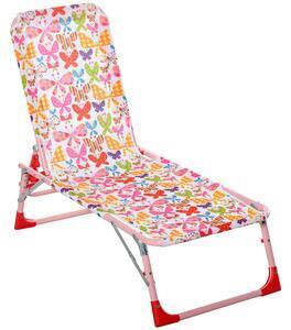 Favi Outsunny sezlong pentru copii pliant din metal si poliester, spatar rabatabil pana la 180°, 118x40x24cm roz Ofertă