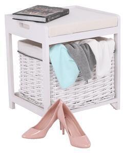 Favi Bancuta hol ruby1, coş de răchită şi pernă, alb antichizat, 40x45x34 c Ofertă