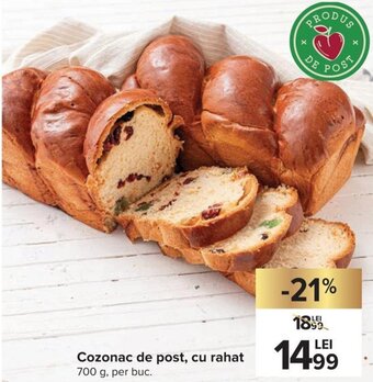 Carrefour Cozonac de post, cu rahat 700 g per buc. Ofertă