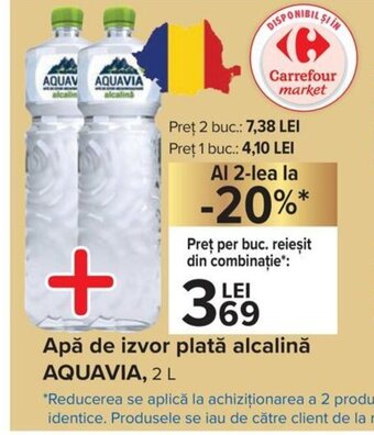 Carrefour Aquavia Apă de izvor plată alcalină 2L Ofertă