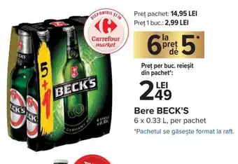 Carrefour Beck's Bere 6 x 0.33 L per pachet Ofertă