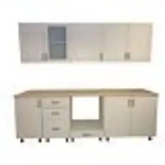 MatHaus Mobila bucatarie alaska din mdf frezat si infoliat cu decor alb fibros, 2,4 m Ofertă