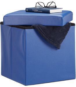 Favi Taburet cu spatiu depozitare, pliabil, albastru, 38 x 38 x 38 cm Ofertă