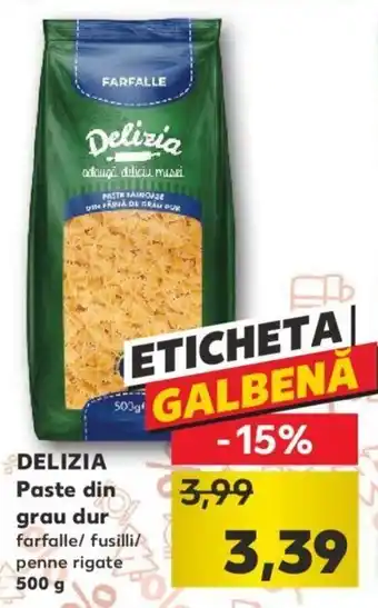 Kaufland Delizia Paste din grau dur farfalie / fusilli / penne rigate 500 g Ofertă