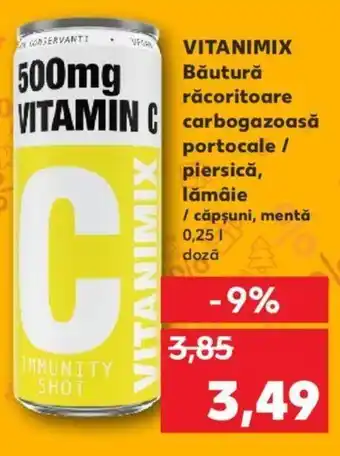 Kaufland Vitanimix Băutură răcoritoare carboazoasă portocale / piersică, lămâie / căpșuni, mentă 0,25 L doză Ofertă