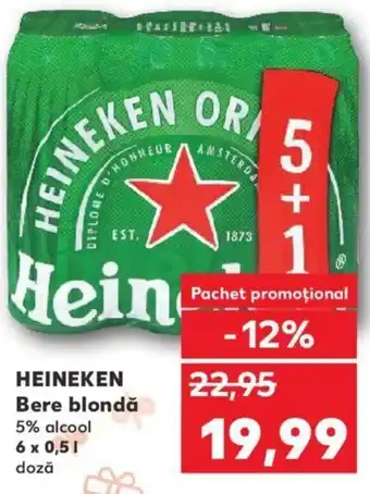 Kaufland Heineken Ber blondă 5% alcool 6 x 0,5L doză Ofertă