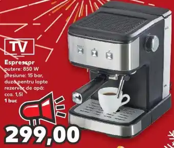Kaufland Espressor putere: 850 W, presiune: 15 bar, duză pentru lapte rezervor de apă: cca. 1,5 L 1 buc Ofertă