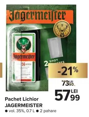 Carrefour Jagermeister Pachet Lichior vol. 35% 0.7L 2 pahare Ofertă