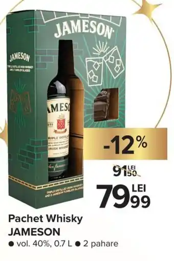 Carrefour Jameson Pachet Whisky vol. 40% 0.7L 2 pahare Ofertă