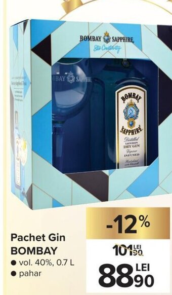 Bombay Pachet Gin vol. 40% 0,7L pahar