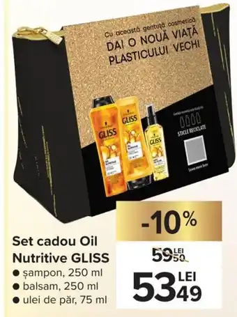 Carrefour Gliss Set cadou Oli Nutritive șampon 250ml, balsam 250ml, ulei de păr 75 ml Ofertă