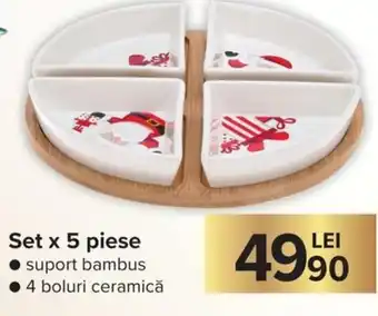 Carrefour Set x 5 piese suport bambus, 4 boluri ceramică Ofertă