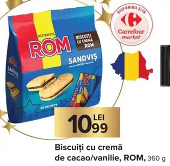 Carrefour Market Rom Biscuiți cu cremă de cacao / vanilie 360 g Ofertă