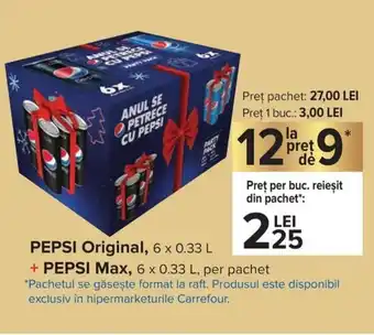 Carrefour Market Pepsi Original 6 x 0.33L + Pepsi 6 x 0.33L, per pachet Ofertă