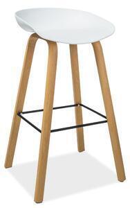 Scaun de bar din metal si plastic sting, alb/stejar, 43x36x85